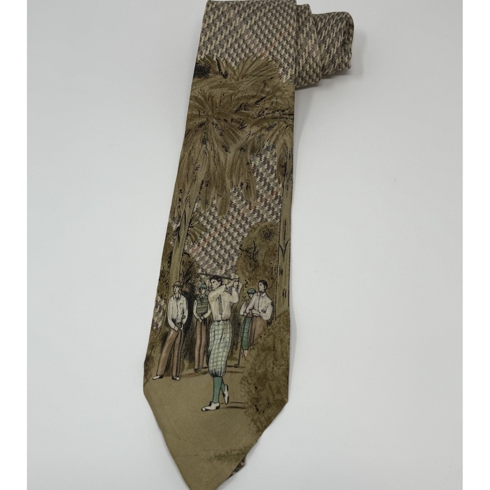 Vintage Polo Ralph Lauren Hand Made in USA Men Golfing Print Silk Tie